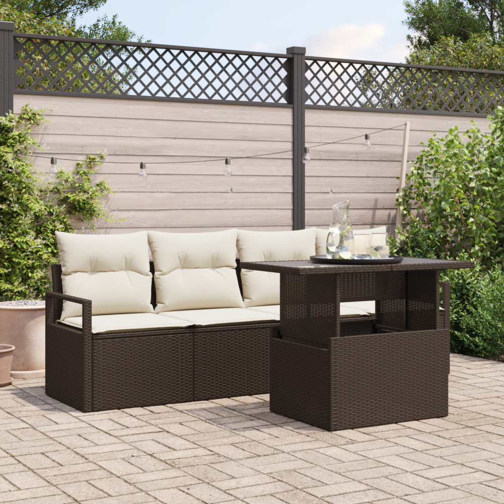 Produktbild för Trädgårdsoffset med lagring 5 pcs Brun Poly rattan