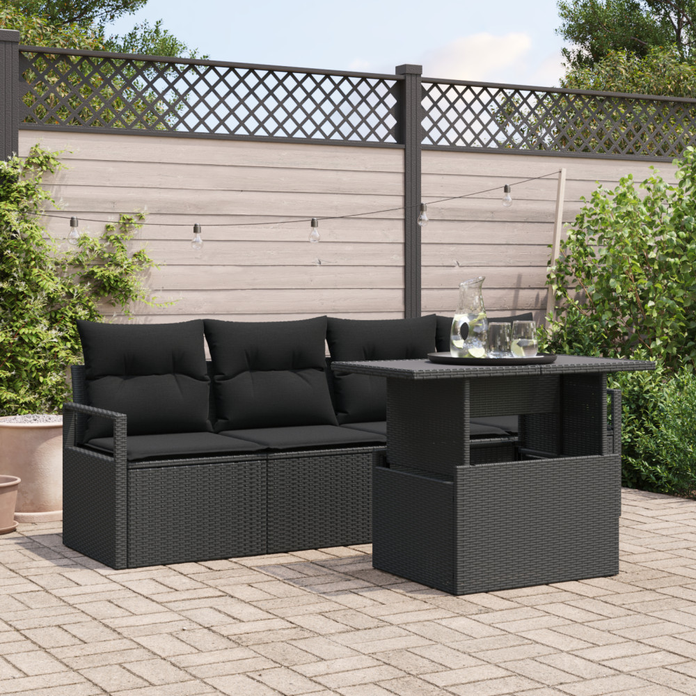 Produktbild för Trädgårdsoffset med kudde med lagring 5 pcs Svart Poly rattan