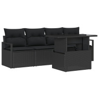 Produktbild för Trädgårdsoffset med kudde med lagring 5 pcs Svart Poly rattan