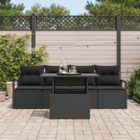 Produktbild för Trädgårdsoffset med kudde med lagring 5 pcs Svart Poly rattan
