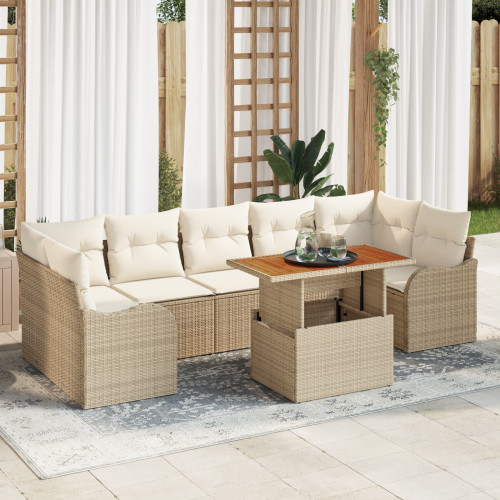 vidaXL Trädgårdsoffset med lagring 8 pcs Beige Poly rattan