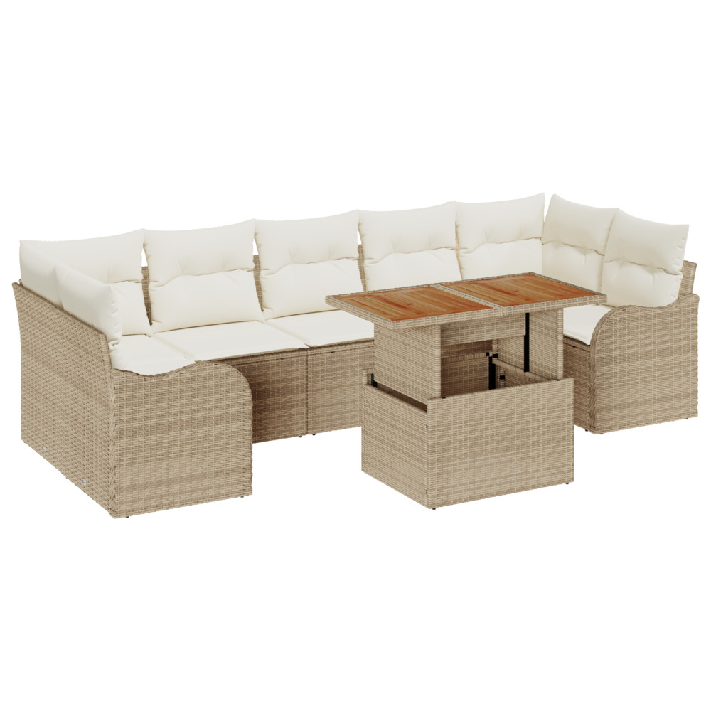 Produktbild för Trädgårdsoffset med lagring 8 pcs Beige Poly rattan