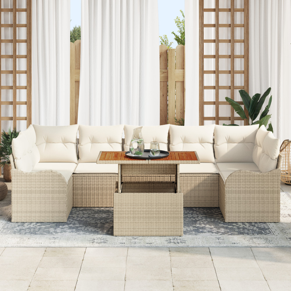 Produktbild för Trädgårdsoffset med lagring 8 pcs Beige Poly rattan