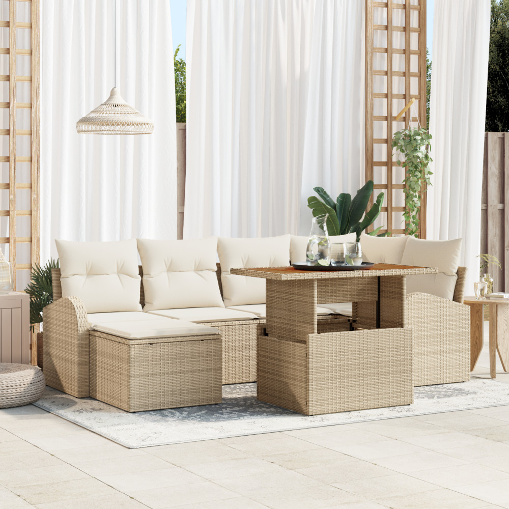 Produktbild för Trädgårdsoffset med lagring 7 pcs Beige Poly rattan