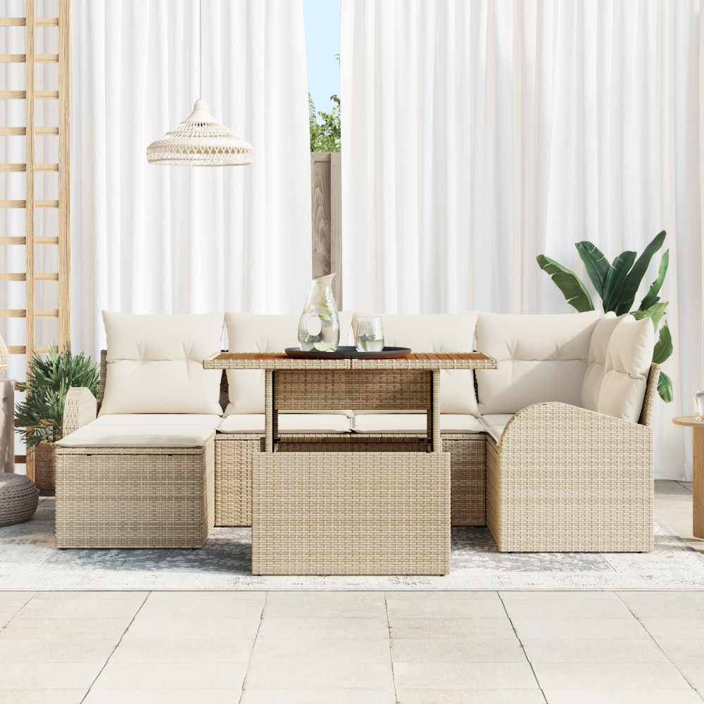 Produktbild för Trädgårdsoffset med lagring 7 pcs Beige Poly rattan