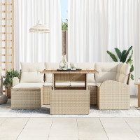 Produktbild för Trädgårdsoffset med lagring 7 pcs Beige Poly rattan