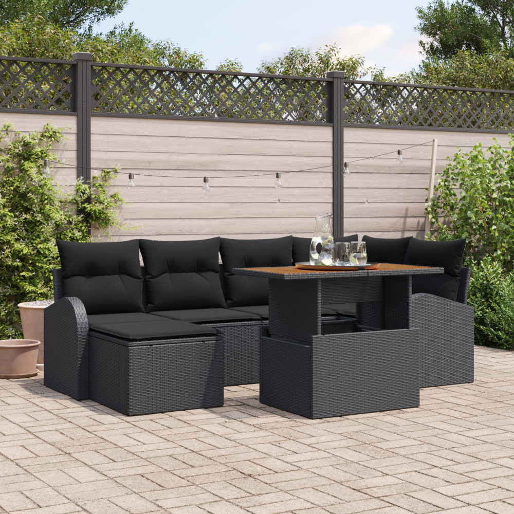 Produktbild för Trädgårdsoffset med lagring 7 pcs Svart Poly rattan