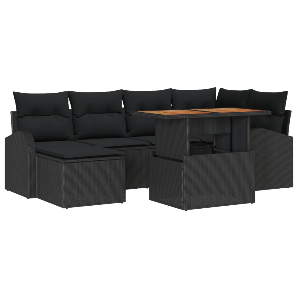 Produktbild för Trädgårdsoffset med lagring 7 pcs Svart Poly rattan