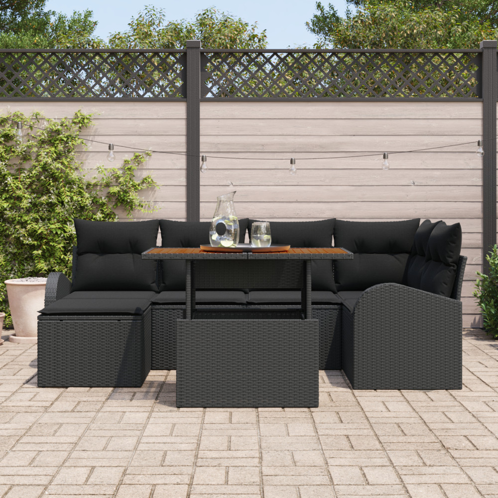 Produktbild för Trädgårdsoffset med lagring 7 pcs Svart Poly rattan