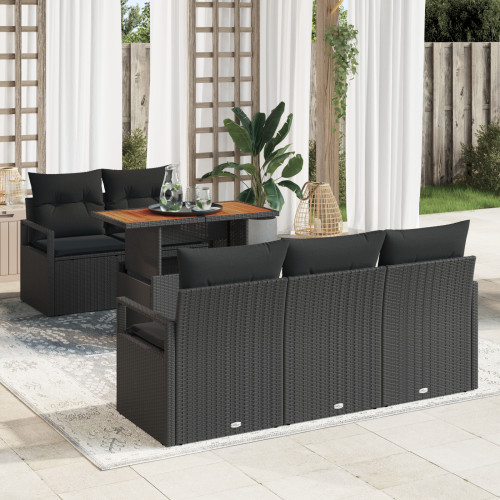 vidaXL Trädgårdsoffset med lagring 6 pcs Svart Poly rattan