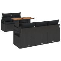 Produktbild för Trädgårdsoffset med lagring 6 pcs Svart Poly rattan