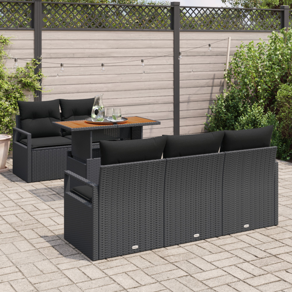 Produktbild för Trädgårdsoffset med lagring 6 pcs Svart Poly rattan