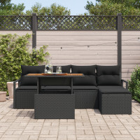 Produktbild för Trädgårdsoffset med lagring 6 pcs Svart Poly rattan