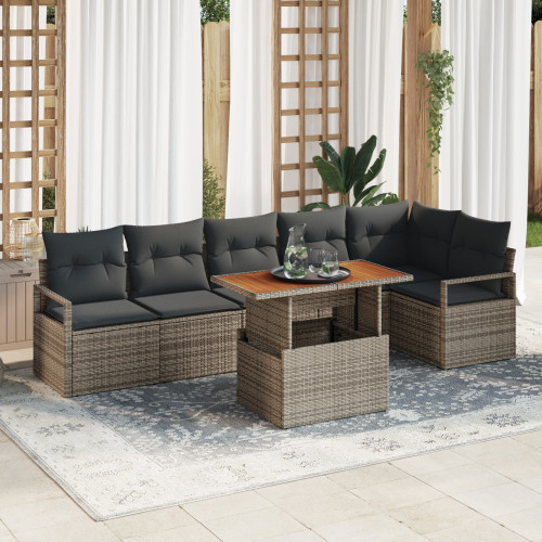 vidaXL Trädgårdsoffset med lagring 7 pcs Grå Poly rattan