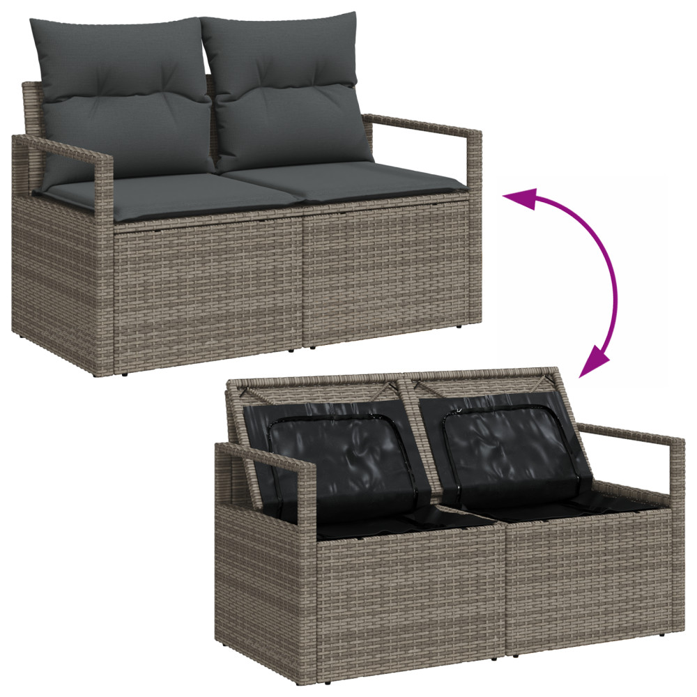 Produktbild för Trädgårdsoffset med lagring 7 pcs Grå Poly rattan