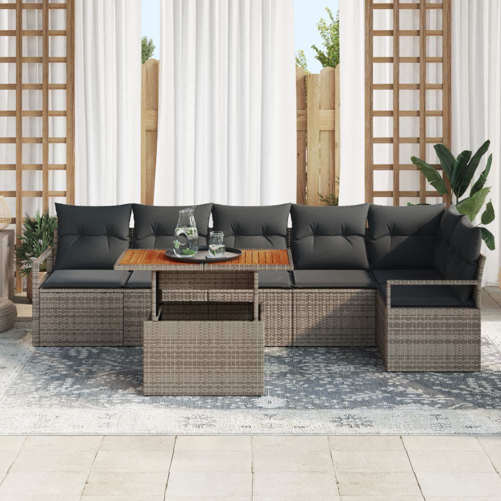 Produktbild för Trädgårdsoffset med lagring 7 pcs Grå Poly rattan