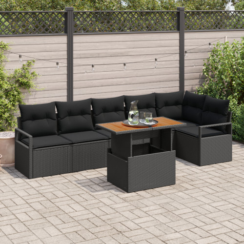 vidaXL Trädgårdsoffset med lagring 7 pcs Svart Poly rattan