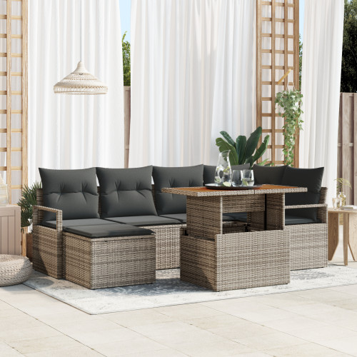 vidaXL Trädgårdsoffset med lagring 7 pcs Grå Poly rattan