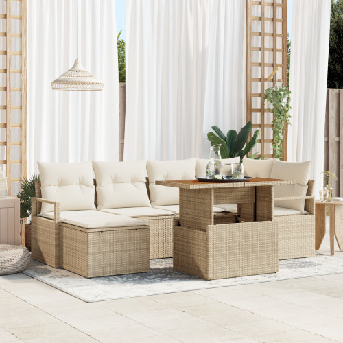 vidaXL Trädgårdsoffset med lagring 7 pcs Beige Poly rattan