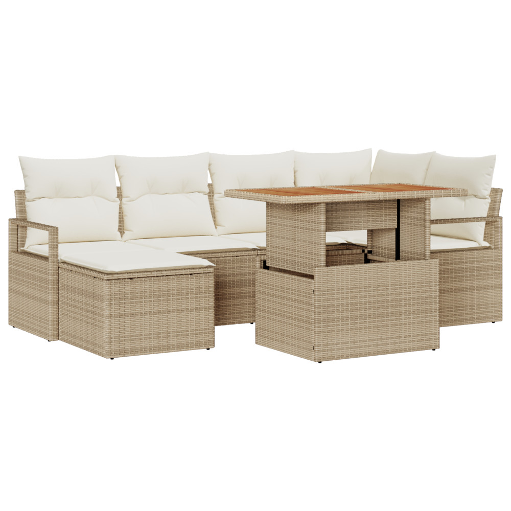 Produktbild för Trädgårdsoffset med lagring 7 pcs Beige Poly rattan