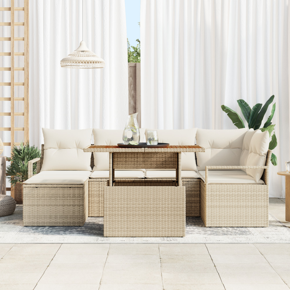 Produktbild för Trädgårdsoffset med lagring 7 pcs Beige Poly rattan