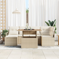 Produktbild för Trädgårdsoffset med lagring 7 pcs Beige Poly rattan