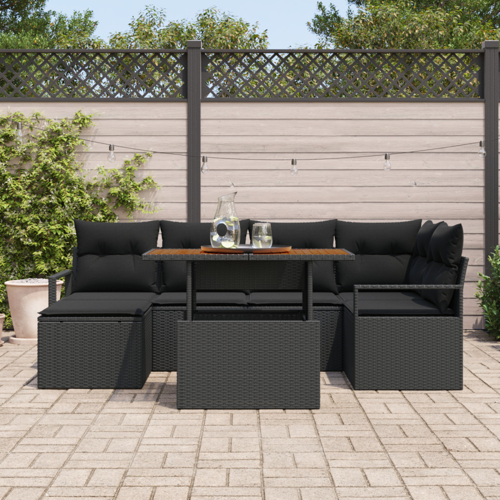 Produktbild för Trädgårdsoffset med lagring 7 pcs Svart Poly rattan