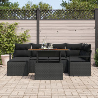Produktbild för Trädgårdsoffset med lagring 7 pcs Svart Poly rattan
