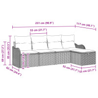 Produktbild för Trädgårdsoffset med kudde 5 pcs Svart och gräddvit Poly rattan
