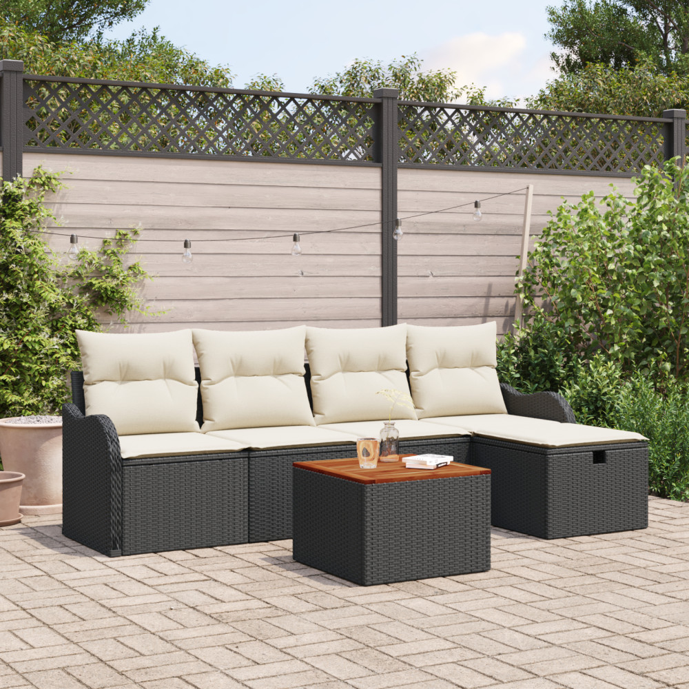 Produktbild för Trädgårdsoffset med kudde med lagring 6 pcs Svart Poly rattan
