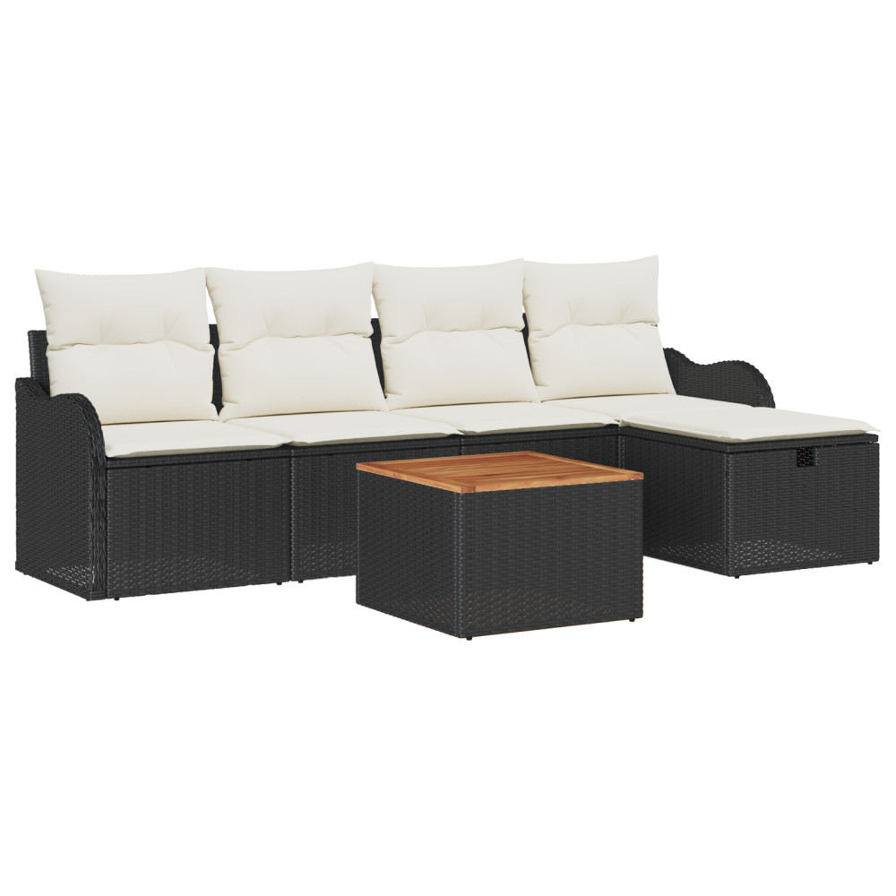 Produktbild för Trädgårdsoffset med kudde med lagring 6 pcs Svart Poly rattan