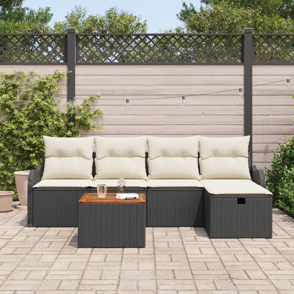 Produktbild för Trädgårdsoffset med kudde med lagring 6 pcs Svart Poly rattan