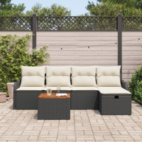 Produktbild för Trädgårdsoffset med kudde med lagring 6 pcs Svart Poly rattan