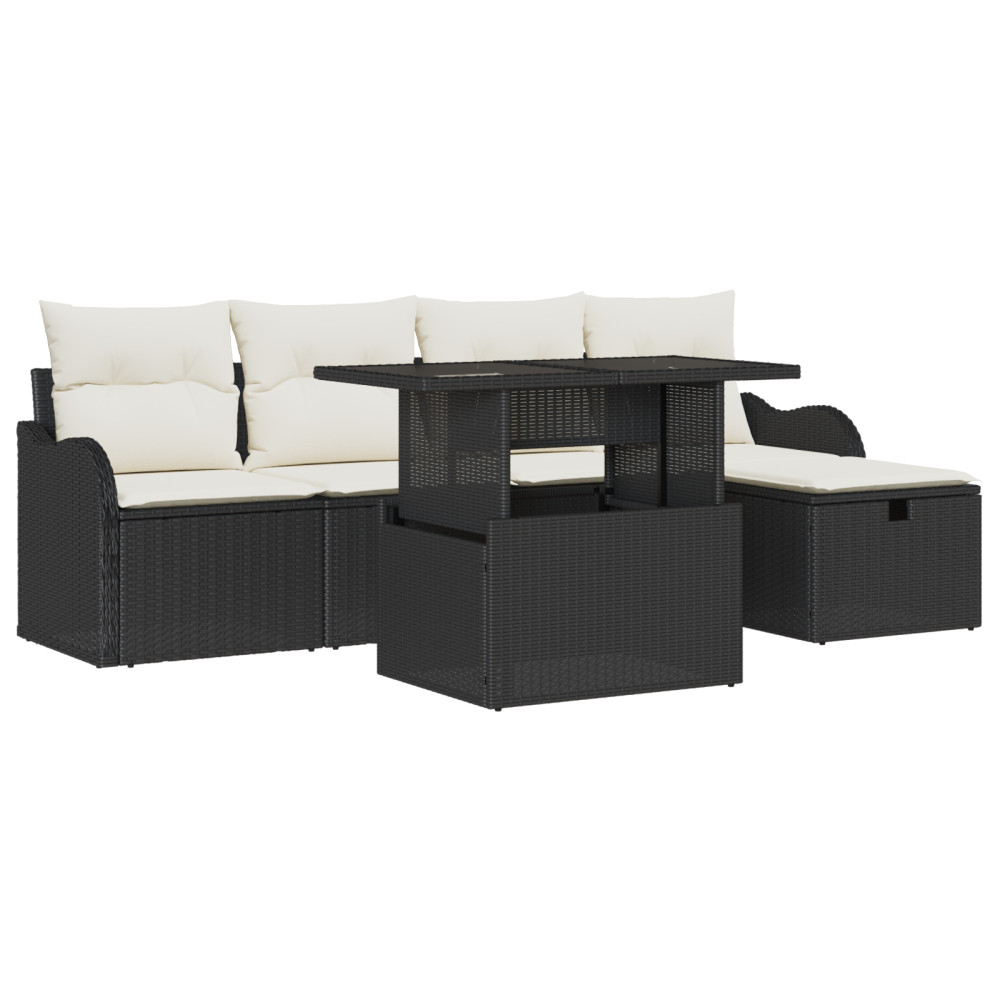 Produktbild för Trädgårdsoffset med kudde med lagring 6 pcs Svart Poly rattan