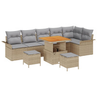 Produktbild för Trädgårdsoffset med kudde 9 pcs Beige konstrotting