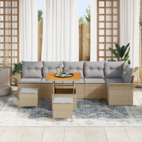 Produktbild för Trädgårdsoffset med kudde 9 pcs Beige konstrotting