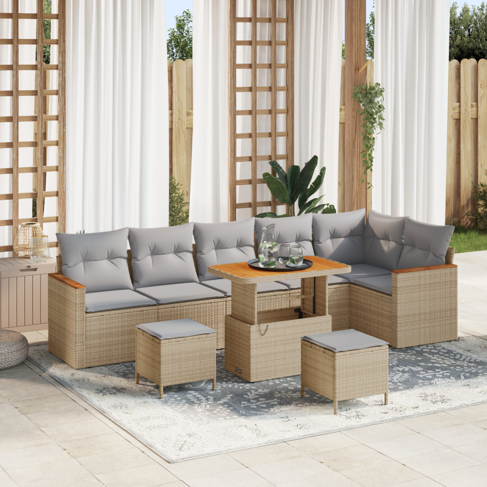 Produktbild för Trädgårdsoffset 9 pcs Beige konstrotting