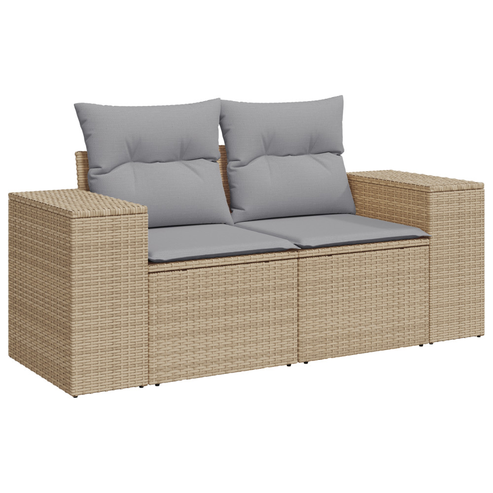 Produktbild för Trädgårdsoffset med kudde 9 pcs Beige och Ljusgrå konstrotting
