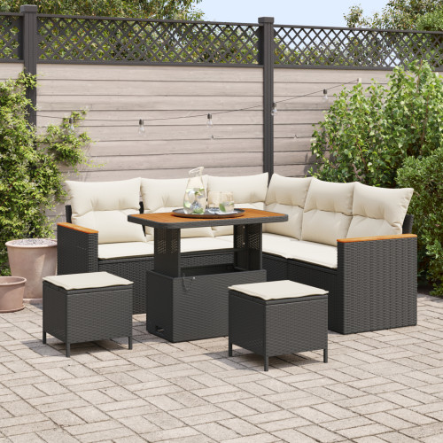 vidaXL Trädgårdsoffset med kudde 8 pcs Svart Poly rattan