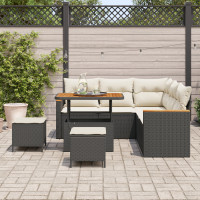 Produktbild för Trädgårdsoffset med kudde 8 pcs Svart Poly rattan