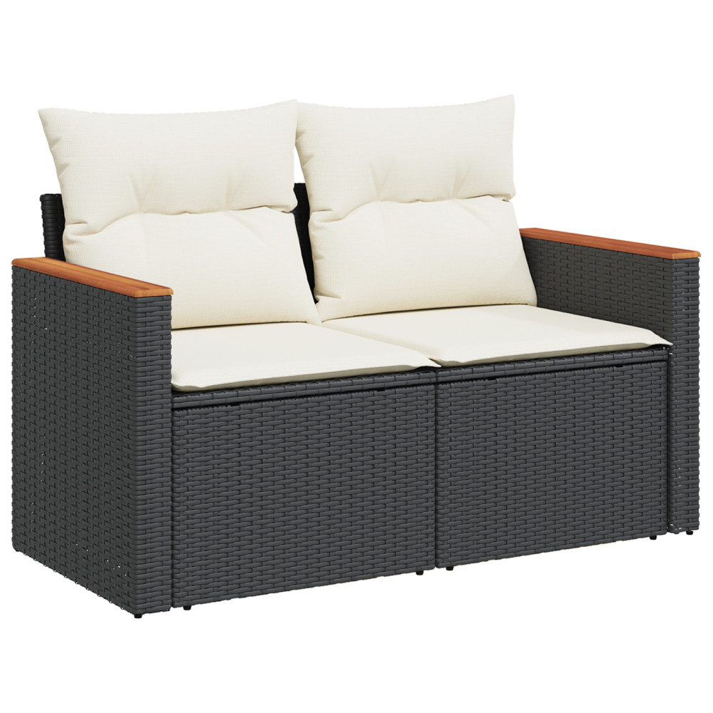 Produktbild för Trädgårdsoffset med kudde 8 pcs Svart Poly rattan