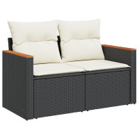 Produktbild för Trädgårdsoffset med kudde 8 pcs Svart Poly rattan