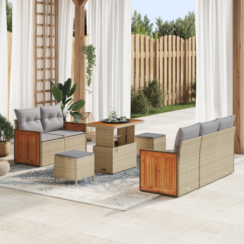 vidaXL Trädgårdsoffset med kudde 10 pcs Beige och Ljusgrå konstrotting