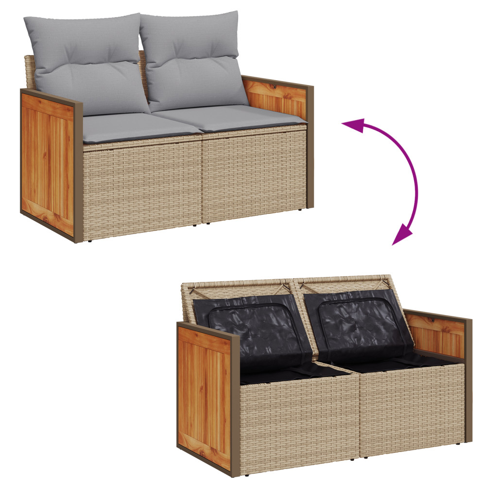 Produktbild för Trädgårdsoffset med kudde 10 pcs Beige och Ljusgrå konstrotting