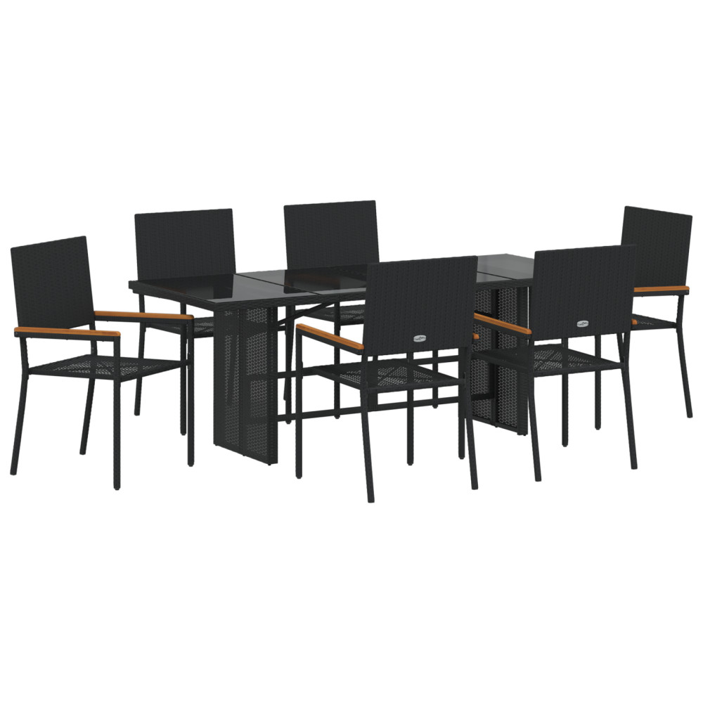 Produktbild för Trädgårdsmöbelset 7 pcs Svart konstrotting