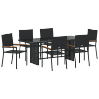 Produktbild för Trädgårdsmöbelset 7 pcs Svart konstrotting