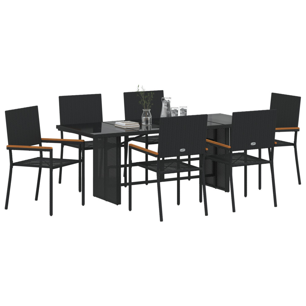 Produktbild för Trädgårdsmöbelset 7 pcs Svart konstrotting