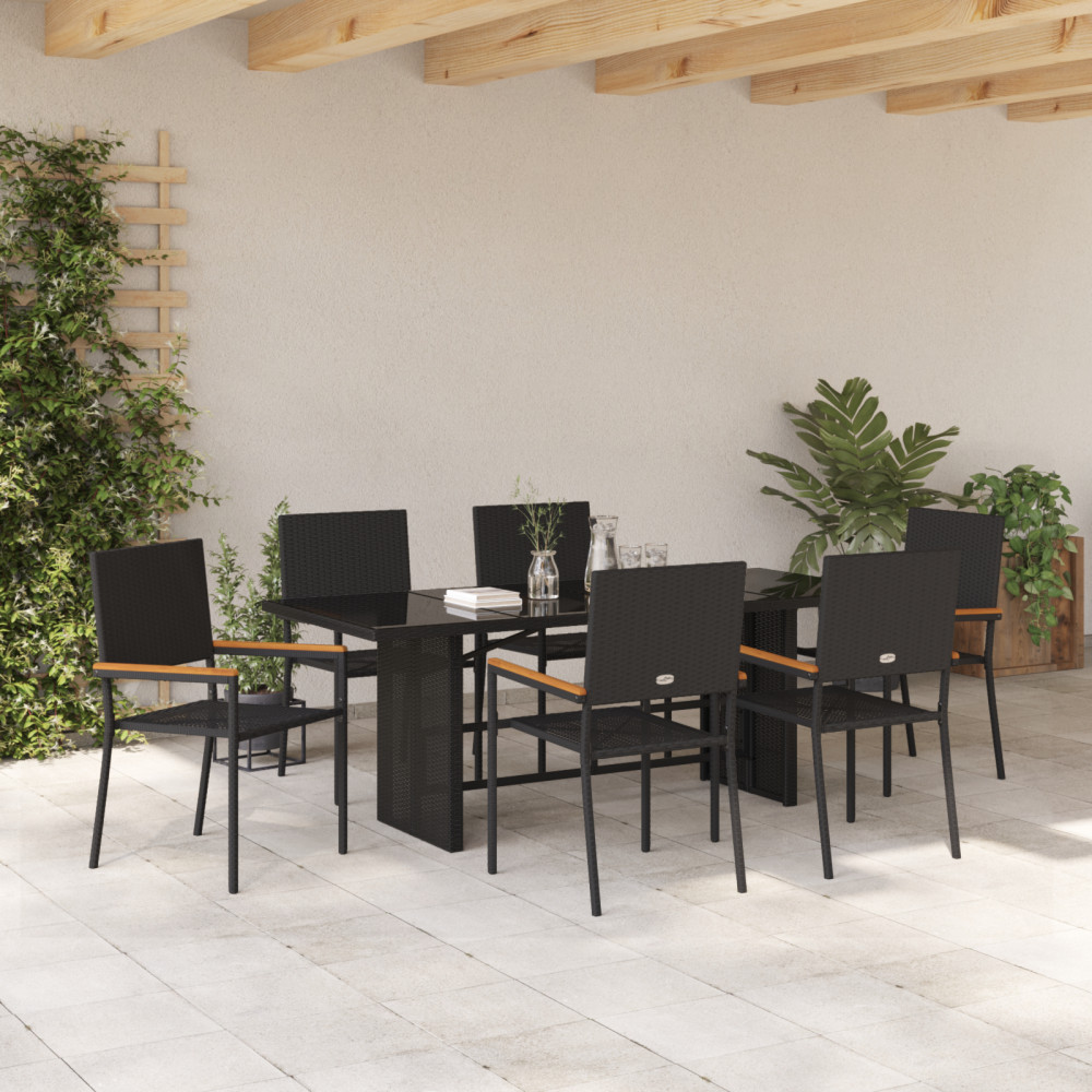 Produktbild för Trädgårdsmöbelset 7 pcs Svart konstrotting