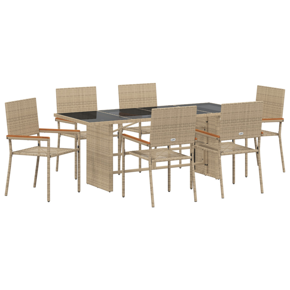 Produktbild för Trädgårdsmöbelset 7 pcs Beige konstrotting
