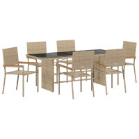 Produktbild för Trädgårdsmöbelset 7 pcs Beige konstrotting